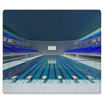 Indoor Olympic Swimming Pool Arena With Blue Bath Mat