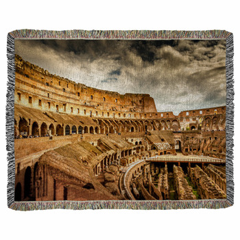 Inside Of Colosseum In Rome, Italy Woven Throw Blanket