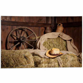 Interior Of A Rural Farm - Hay, Wheel, Cowboy Area Rug