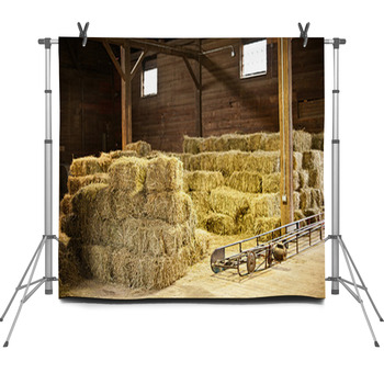 Interior Of Barn With Hay Bales Fleece Backdrop