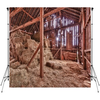 Interior Of Old Barn With Straw Custom Size Backdrop