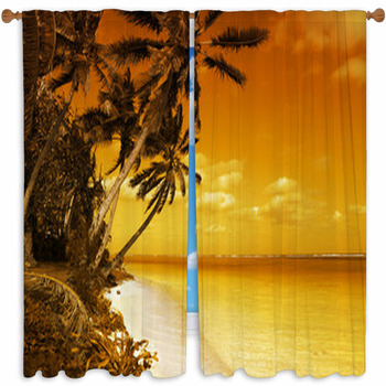 Island Lagoon Sunset Custom Size Window Curtain