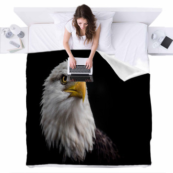 Isolated Bald Eagle Staring Up To Fleece Bed Blanket