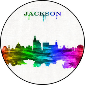 Jackson Mississippi Skyline Portrait Rainbow Round Rug