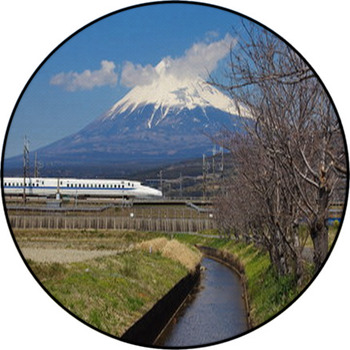 Japan Bullet Train Shinkansen And Mountain Round Rug
