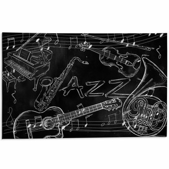Jazz Instruments Music Background Area Rug