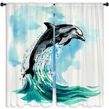 Bouncing Adorable Dolphin 3D Curtain Blockout Photo Print Curtains Fabric Window