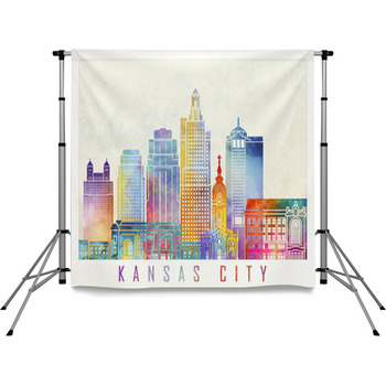 Kansas City Landmarks Watercolor Pole Pocket Backdrop