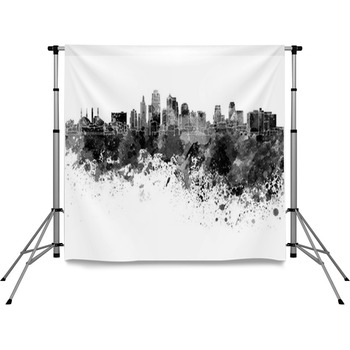 Kansas City Skyline In Watercolor Pole Pocket Backdrop