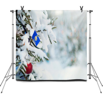 Kansas Flag Christmas Tree Branch With Fleece Backdrop