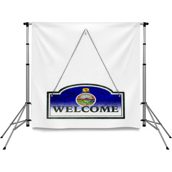 Kansas Welcomes You Old Metal Sign  Pole Pocket Backdrop