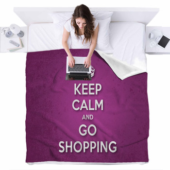 Keep Calm And Go Shopping Fleece Bed Blanket
