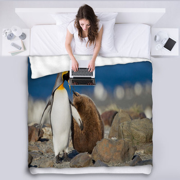 King Penguin With Young One Fleece Blanket