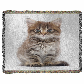 Kitten On A White Background Woven Throw Blanket