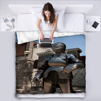 Knight In The Ancient Metal Armor Fleece Blanket