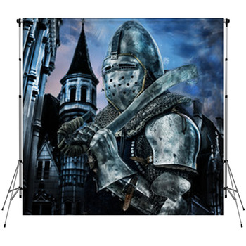 Knight With Sword Near To A Castle Fleece Backdrop