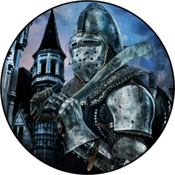 Knight With Sword Near To A Castle Round Rug