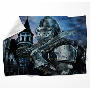 Knight With Sword Near To A Castle Woven Throw Blanket
