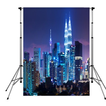 Kuala Lumpur Skyline At Night Pole Pocket Backdrop