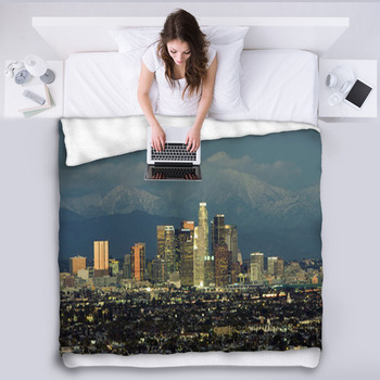 LA Skyline And Backdrop Of The San Fleece Blanket