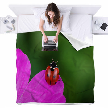 Ladybug And Flower Fleece Bed Blanket