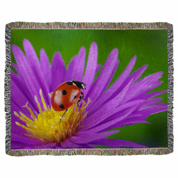 Ladybug And Flower Woven Throw Blanket