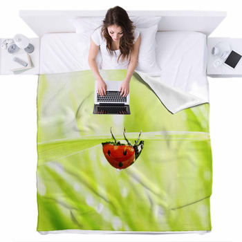 Ladybug On Grass Fleece Bed Blanket