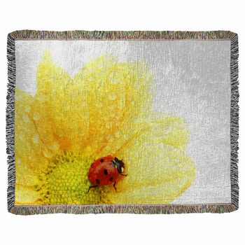 Ladybug On Yellow Flower Woven Throw Blanket