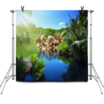 Lake In Jungle Of Seychelles, La Digue Fleece Backdrop