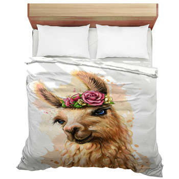 BOLIMAO 3 Pieces Alpaca Llama Cactus Cute Cartoon Lama Duvet Cover Set King Size Breathable Bedding Sets Room Decor for Adult Women Men Teens 1 Duvet Cover + 2 Pillowcases 