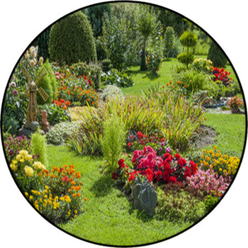 Landscaped Flower Garden Round Rug