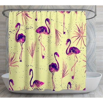 Large Flamingo Yellow Hawaiian Seamless Shower Curtain