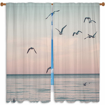 Large Group Flock Of Seagulls  Custom Size Window Curtain
