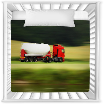 Large White Cistern Truck Speeding Baby Crib Comforter