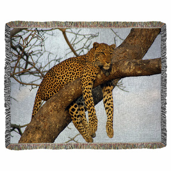 Lazy Lounging Leopard Woven Throw Blanket