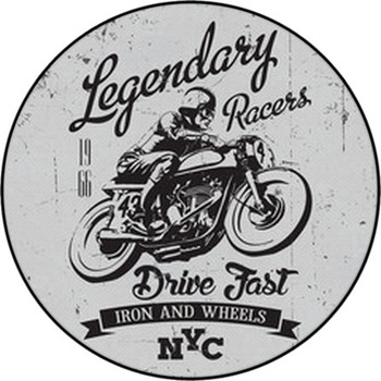 Legendary Vintage Racers T Shirt Label Design  Round Rug