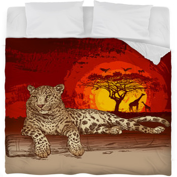 Leopard At Sunset Fleece Bed Blanket