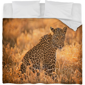 Leopard At Sunset Fleece Bed Blanket