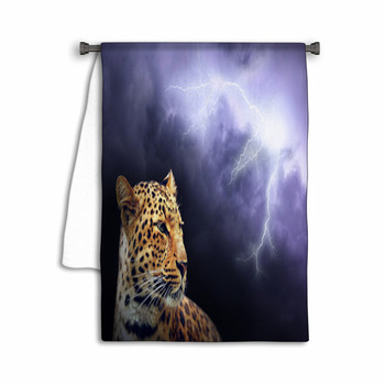 Leopard  On The Dark Sky With Lightning Towel