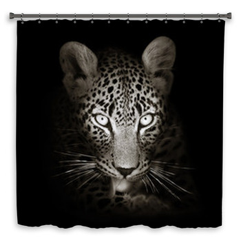 Leopard Portrait In Toned B&w Custom Size Shower Curtain