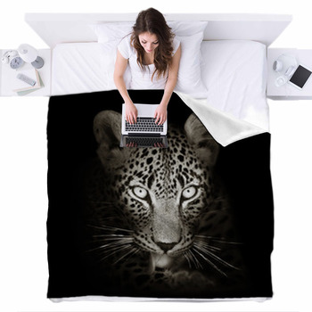 Leopard Portrait In Toned B&w Fleece Bed Blanket