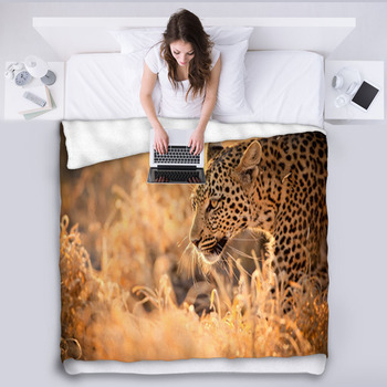 Leopard Walking At Sunset Fleece Blanket