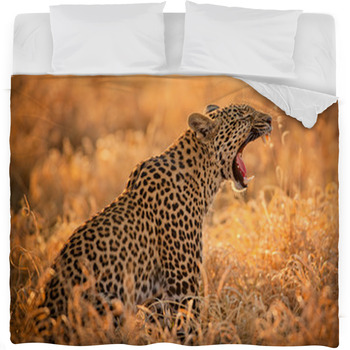 Leopard Yawning Fleece Bed Blanket