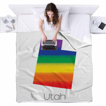 Lgbt Flag Inside The State Of Utah Fleece Bed Blanket