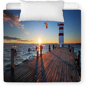 Lighthouse At Lake Neusiedl At Sunset Toddler Duvet