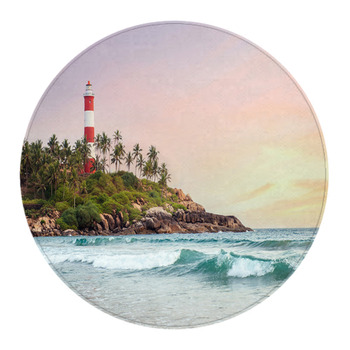 Lighthouse On The Cliff In Kovalam Beach Round Rug