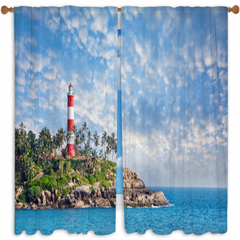 Window Curtain Printed with Lighthouse Image Wellmira Made to Measure 