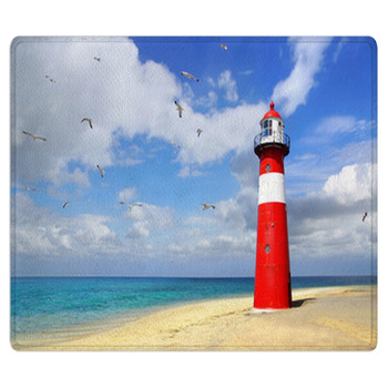 Lighthouse With Flying Seagulls. Westkapelle Bath Mat