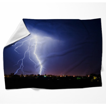 Lightning Over Small Town Fleece Blanket