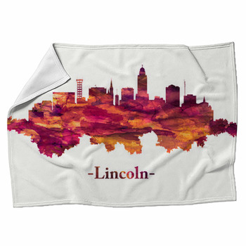 Lincoln City Nebraska Skyline In Red Fleece Blanket